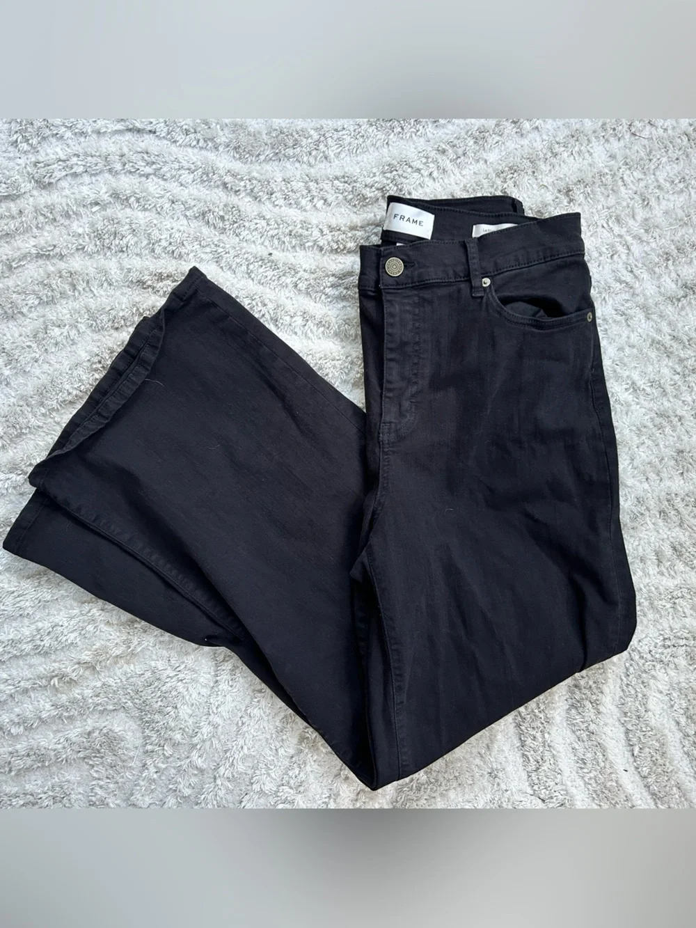 Frame Denim Black Slim Palazzo Jeans, High Rise Wide Leg